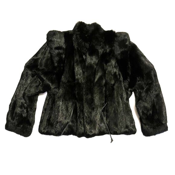 Rabbit Fur Womens Coat Black Made in Korea Size Large EUC - Picture 7 of 8